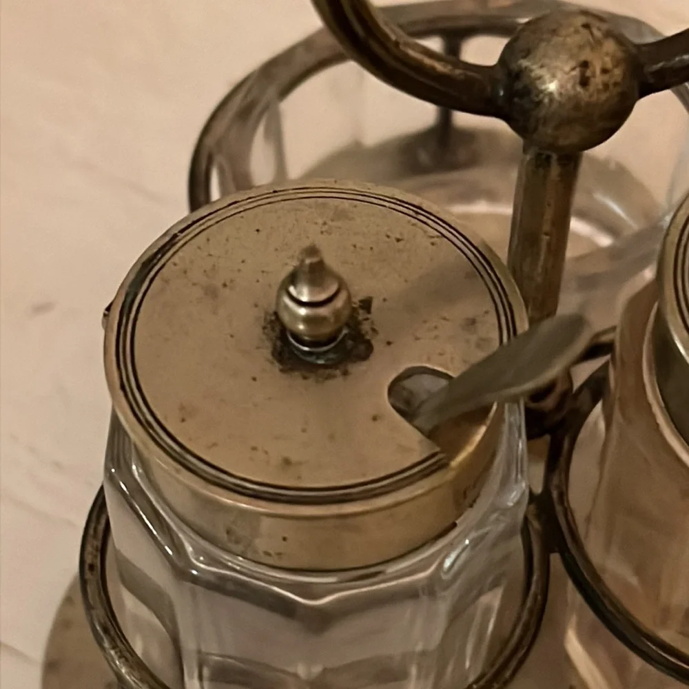Vintage EPNS Silver plated cruet set England hand soldered JEC&S